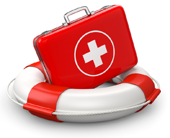 Erste Hilfe: Rettungsring und Erste-Hilfe-Koffer